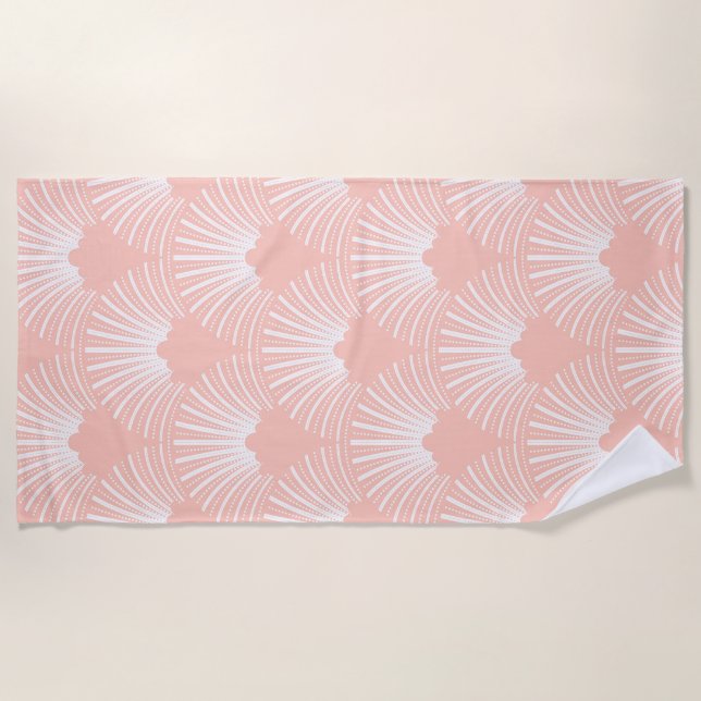 Serviette De Plage Motif Art déco rose et blanc (Devant)