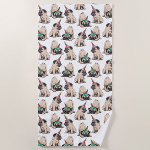Serviette De Plage Motif aspirant de licorne des carlins de chiot