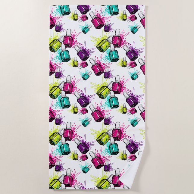 Serviette De Plage Motif au néon de vernis à ongles (Devant)