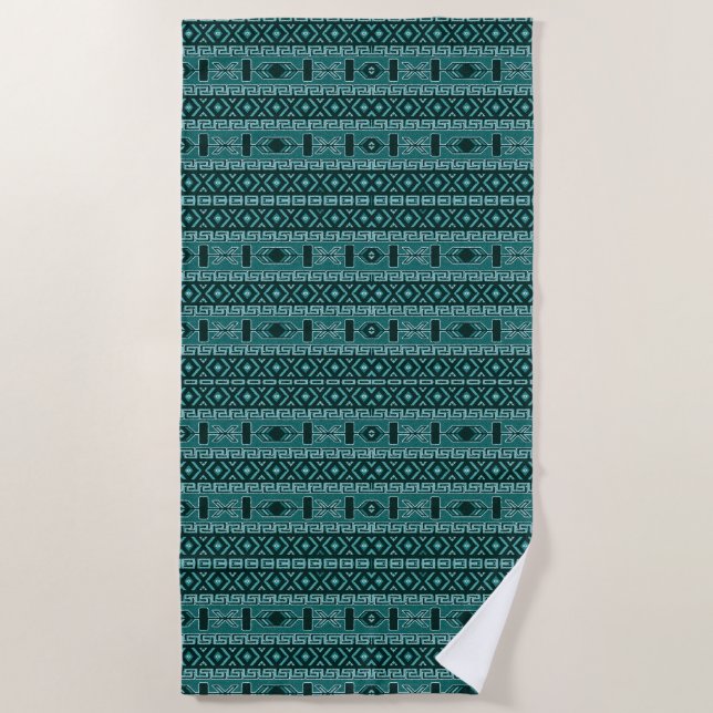 Serviette De Plage Motif Aztèque Turquoise Et Noir (Devant)