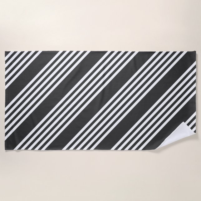 Serviette De Plage Motif blanc et charbon de bois à cinq bandes (Devant)