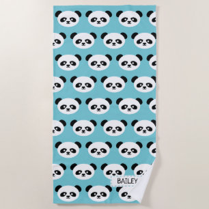 Serviette De Plage Motif bleu Kawaii d'ours panda d'enfants