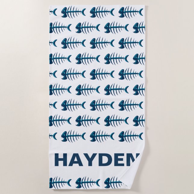 Serviette De Plage Motif Blue Fish Bones Personnalisé (Devant)