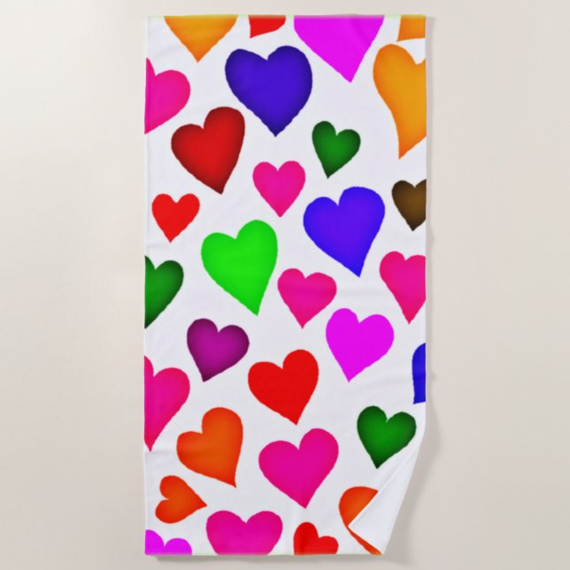 Serviette De Plage Motif cardiaque multicouleur dynamique (Devant)