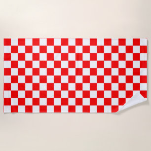Serviette De Plage Motif chèque À damiers blanc rouge