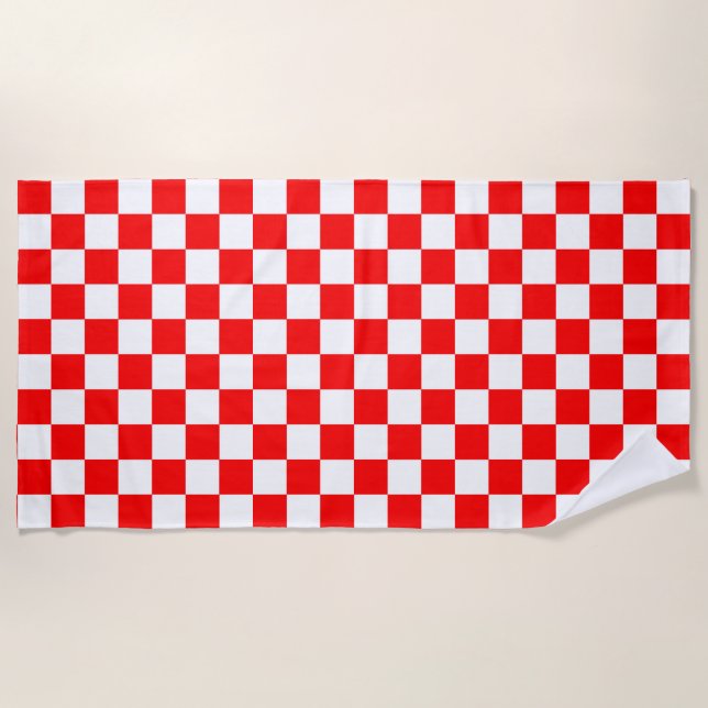 Serviette De Plage Motif chèque À damiers blanc rouge (Devant)