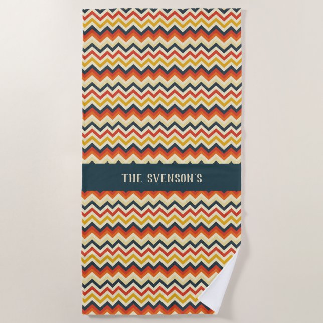 Serviette De Plage Motif Chevron personnalisable avec couleur rétro p (Devant)