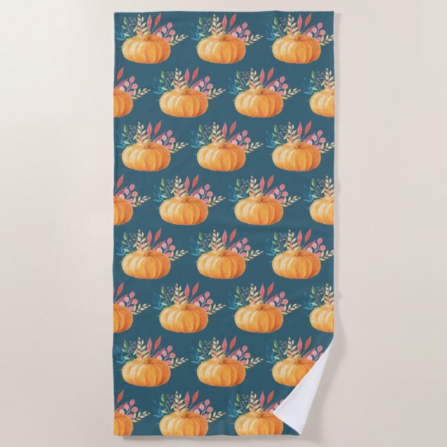 Serviette De Plage Motif Citrouille d'aquarelle orange (Devant)