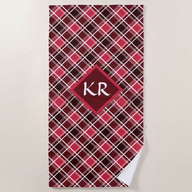 Serviette De Plage Motif classique écossais Tartan rouge Diamant noir (Devant)