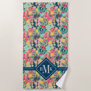 Serviette De Plage Motif coloré de cactus de point de polka du