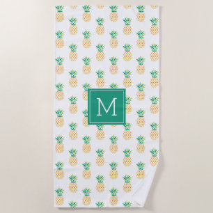 Serviette De Plage Motif d'ananas tropicaux Monogrammé