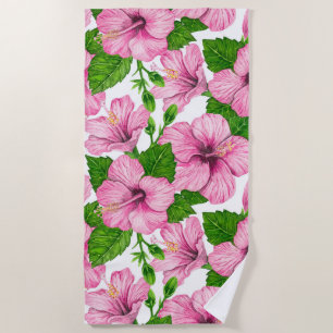 Serviette De Plage Motif d'aquarelle d'hibiscus rose