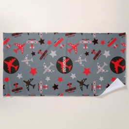 Serviette De Plage Motif d'avions Red Grey personnalisé