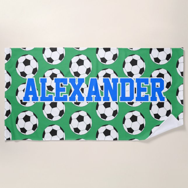Serviette De Plage Motif de balle de football personnalisé vert (Devant)