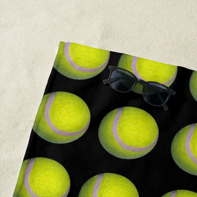 Serviette De Plage Motif de balle de tennis noir jaune, (En situation)
