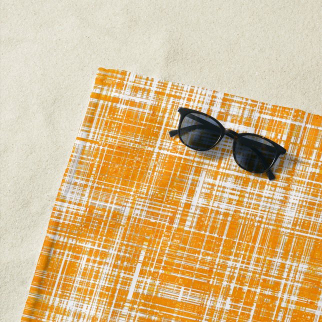 Serviette De Plage Motif de bande moderne orange jaune (En situation)