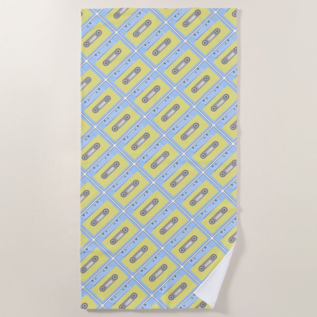 Serviette De Plage Motif de bande Retro Green et Blue Cassette (Devant)