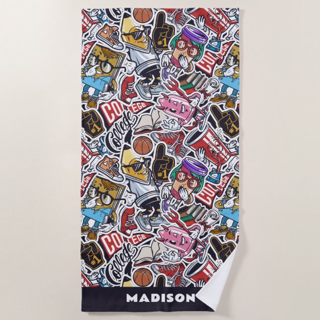 Serviette De Plage Motif de bandes dessinées de l'école de texte pers (Devant)