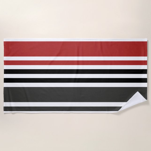 Serviette De Plage Motif de bandes verticales gris-noir rouge (Devant)