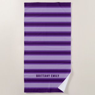 Serviette De Plage Motif de bandes violettes personnalisé