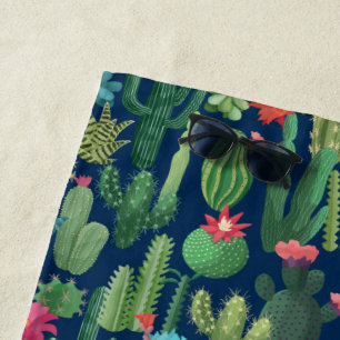 Serviette De Plage Motif de cactus Turquoises verts en fleurs