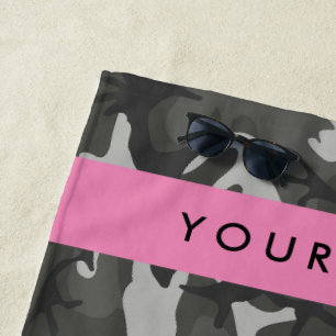 Serviette De Plage Motif de camouflage gris, Votre nom, Personnaliser