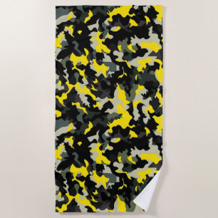 Serviette De Plage Motif de camouflage noir et jaune