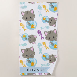 Serviette De Plage Motif De Chats, Chats Mignons, Chatons, Votre Nom