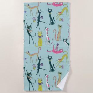 Serviette De Plage Motif de chats fantaisistes colorés amusants