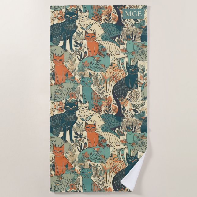 Serviette De Plage Motif de chats monographiques personnalisés (Devant)