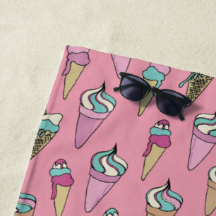 Serviette De Plage Motif de cône de glace rose