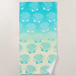 Serviette De Plage Motif de coquillages bleu et jaune