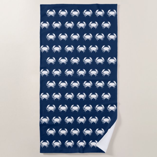 Serviette De Plage Motif de crabe blanc bleu marine (Devant)