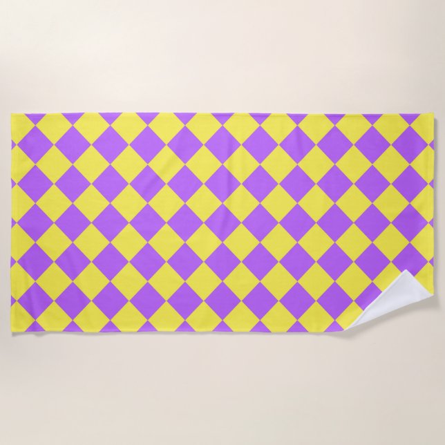 Serviette De Plage Motif de diamant jaune pourpre Checker (Devant)