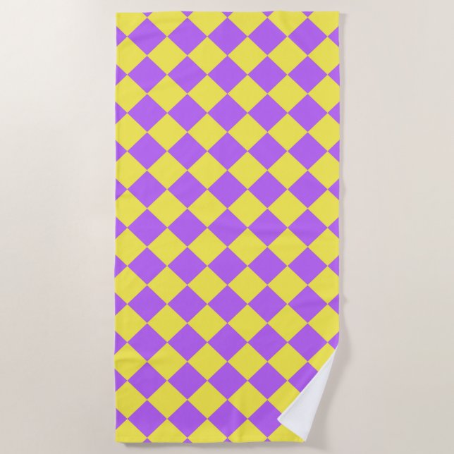 Serviette De Plage Motif de diamant jaune pourpre Checker (Devant)