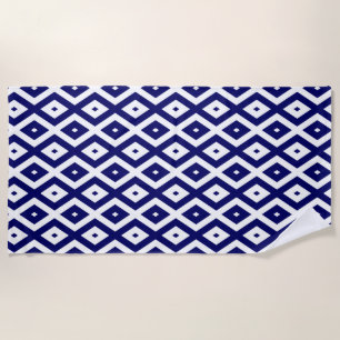 Serviette De Plage Motif de diamants bleu et blanc de la marine