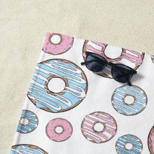 Serviette De Plage Motif De Donuts, Donuts Roses, Donuts Bleus