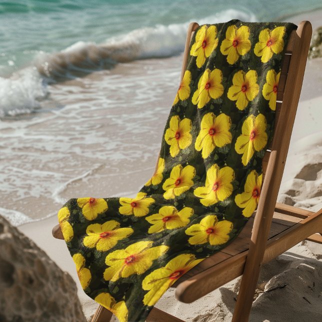 Serviette De Plage Motif de fleurs d'Hibiscus jaune (Yellow Hibiscus Flower Pattern Beach Towel)