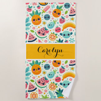 Serviette De Plage Motif de fruit mignon Monogramme personnalisé Été