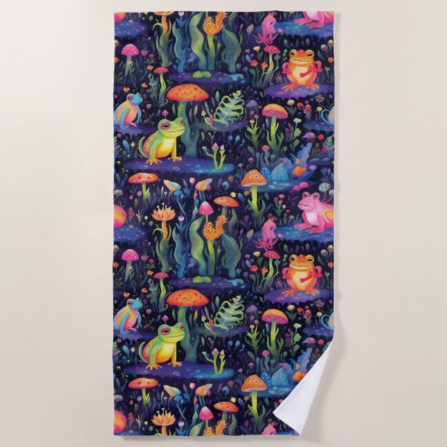 Serviette De Plage Motif de grenouilles néons vibrantes (Devant)
