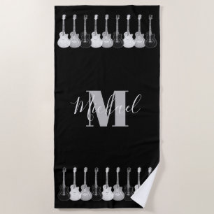 Serviette De Plage Motif de guitare Monogram noir et blanc