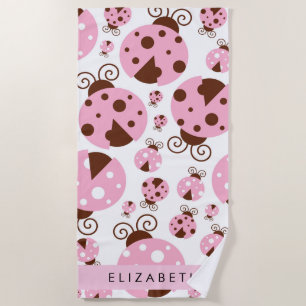 Serviette De Plage Motif De Ladybugs, Ladybugs Rose, Votre Nom