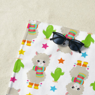 Serviette De Plage Motif De Llamas, Cute Llamas, Alpacas, Cactus