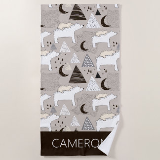 Serviette De Plage Motif de l'ours de bois du mignon Doodland