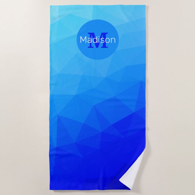 Serviette De Plage Motif de maille géométrique de mer bleu été Monogr (Devant)