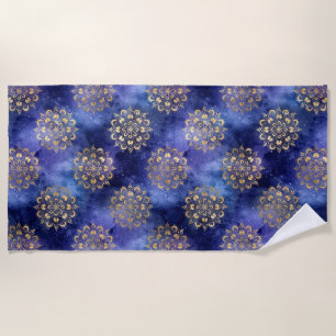 Serviette De Plage Motif de mandala Dharma Galaxie Or et Bleu