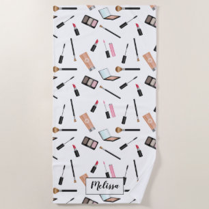 Serviette De Plage Motif de Maquillage Dispersé avec Nom Personnalisé