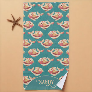 Serviette De Plage Motif de poisson d'or côtier rétro