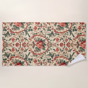 Serviette De Plage Motif de rose et d'oiseau vintage Art nouveau roma