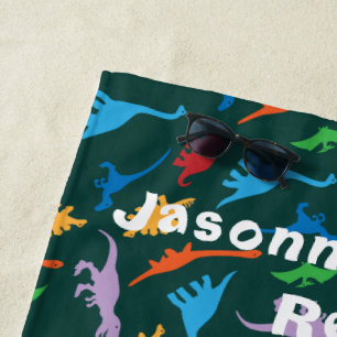 Serviette De Plage motif de silhouette de sept espèces de dinosaures